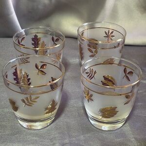4  Mid Century Libbey Gold Foliage On the Rocks/ Barware/ Serving Glasses
